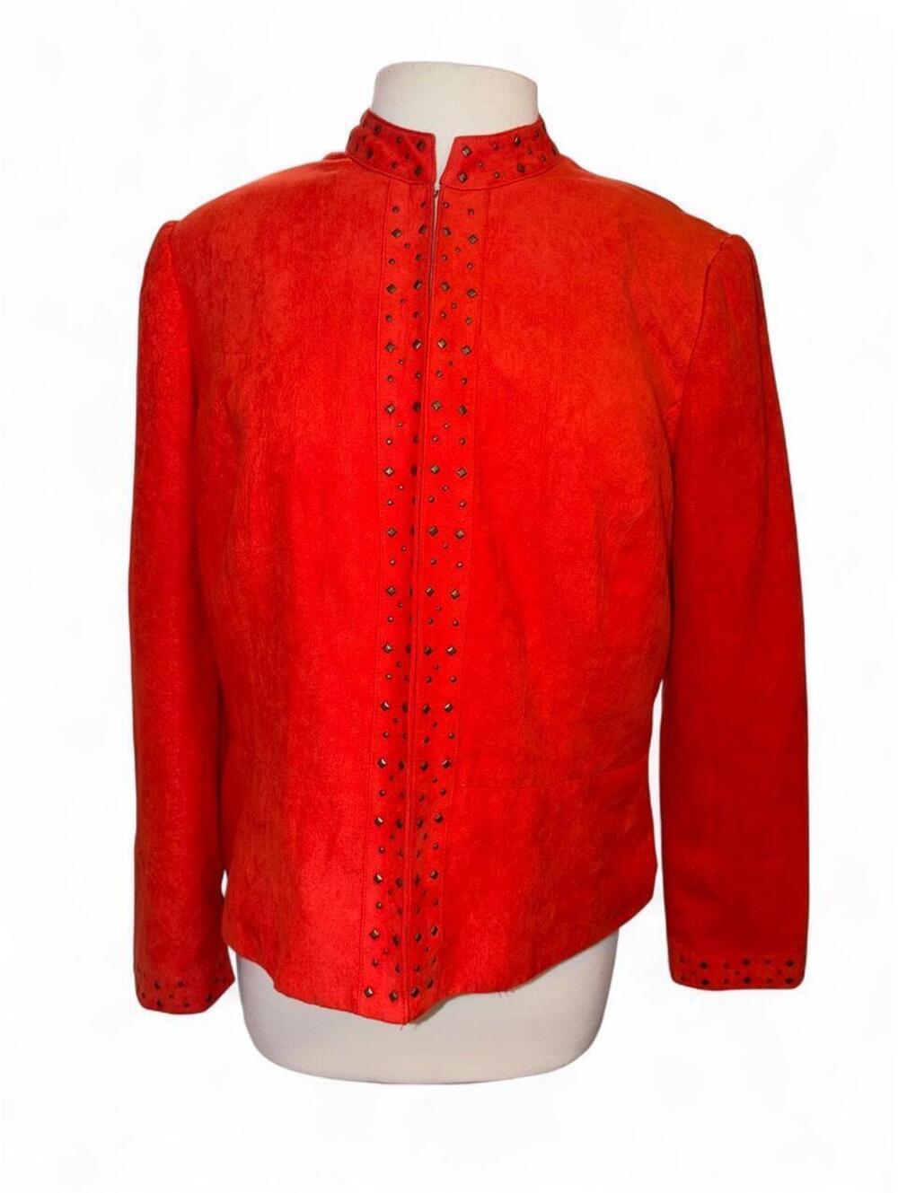 Alfred Dunner Vintage Red Faux Suede Studded Jacket - Size 10P